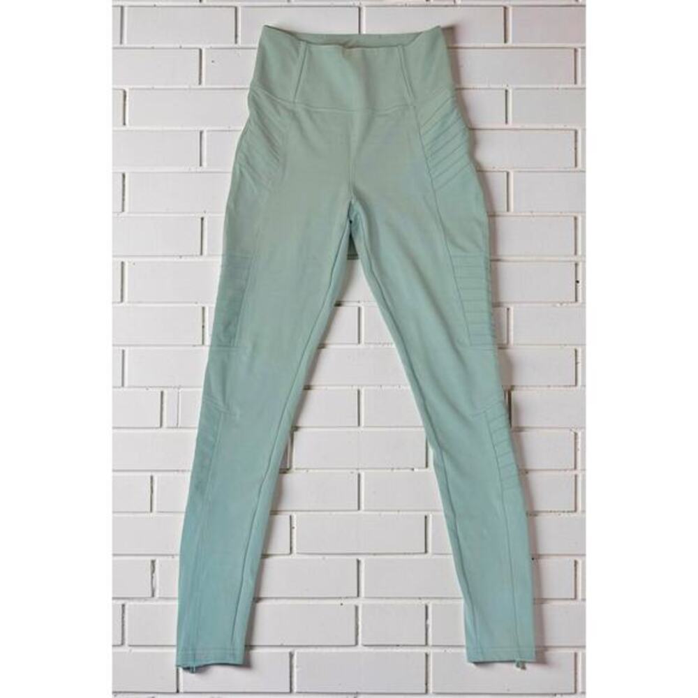 Athleta Delancey Moto Leggings Womens XL Light Green Stretch Sculptek‎ Ankle Zip